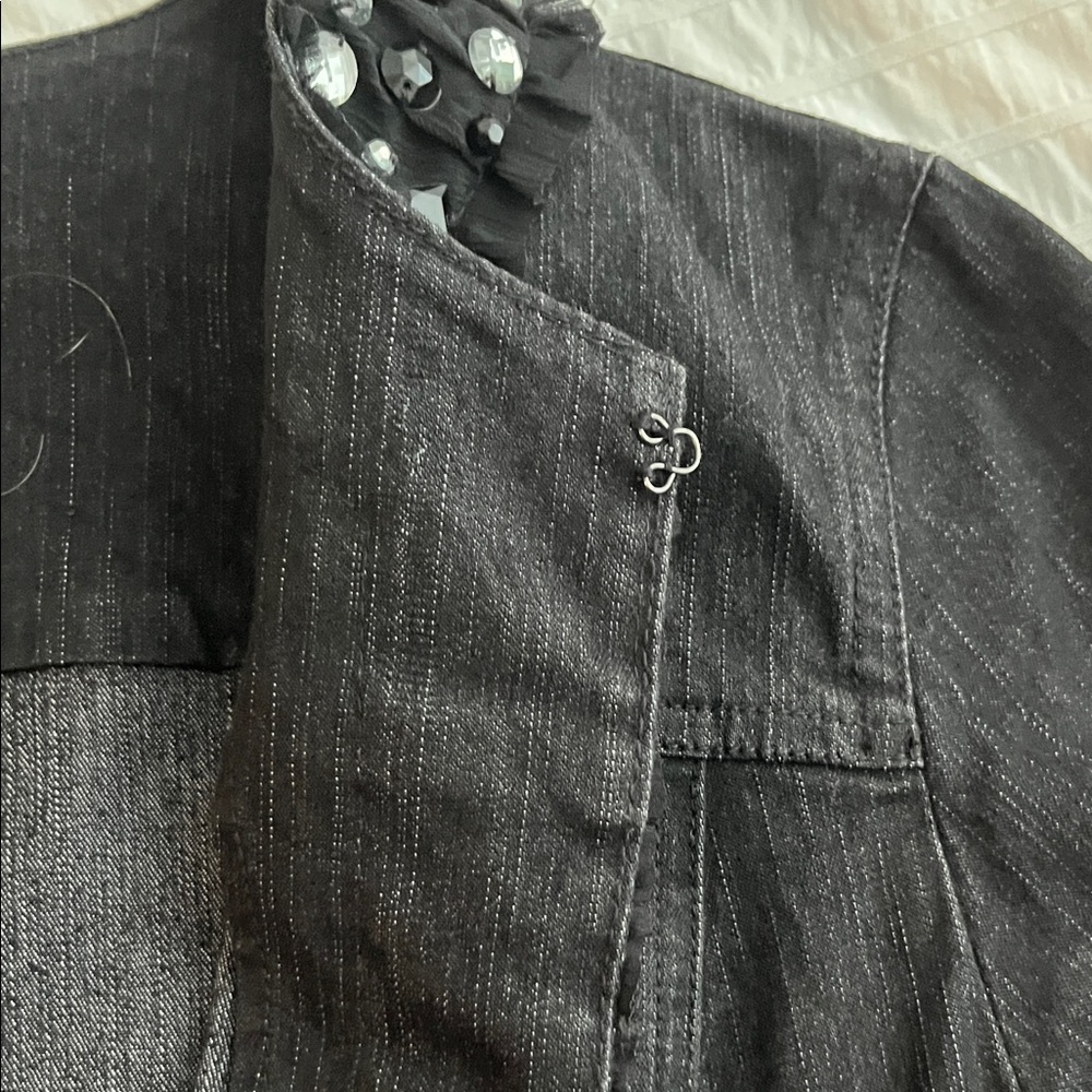 Ruby Rd. Black Ruffle Trim Embellished Jacket - Picture 3 of 5